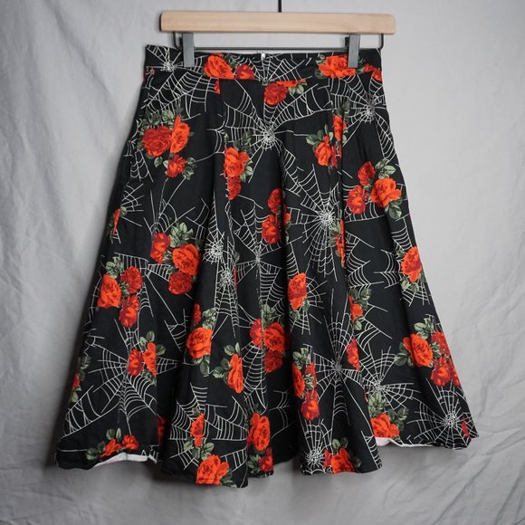Eva Rose Spiderwebs & Roses 50s Style Midi Swing Skirt - Picture 2 of 5